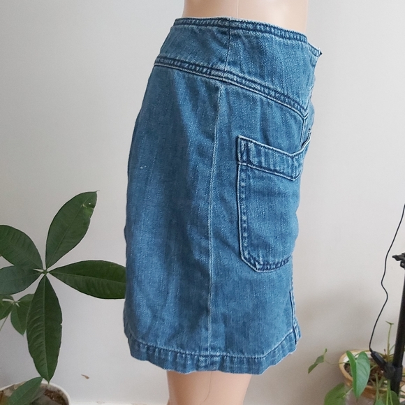 FREE PEOPLE blue denim jean skirt mini button down front - Picture 4 of 13